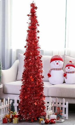 image-Artificial Tinsel Up Christmas Tree With Stand Gorgeous Collapsible Artificial Christmas Tree For Christmas Decorations