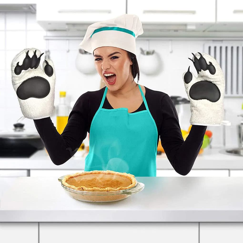 image-Baking Gloves Microwave Gloves Heat Insulation Gloves Cotton Silicone Insulated Mittens Microwave Oven Silicone Gloves