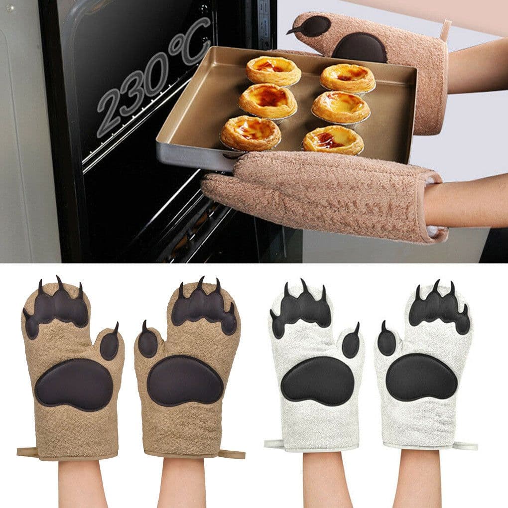 image-Baking Gloves Microwave Gloves Heat Insulation Gloves Cotton Silicone Insulated Mittens Microwave Oven Silicone Gloves