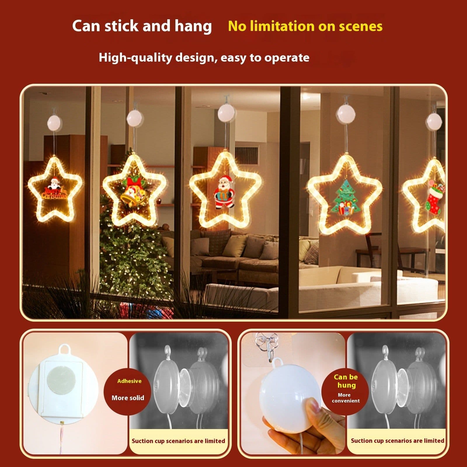 image-Christmas Pendant Decoration Christmas Atmosphere Led Lights Led Christmas Star Light Decoration For Window Door For Holiday
