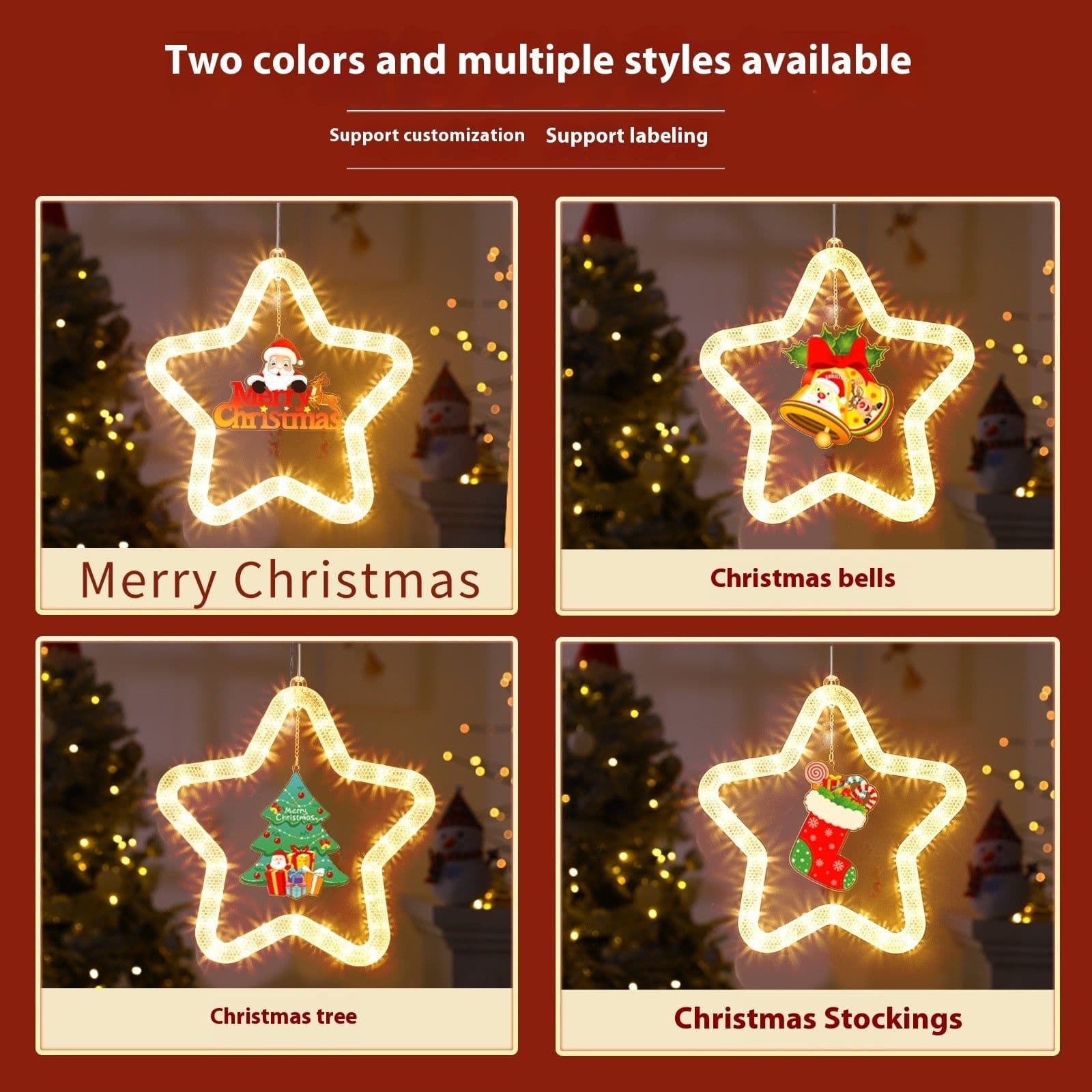 image-Christmas Pendant Decoration Christmas Atmosphere Led Lights Led Christmas Star Light Decoration For Window Door For Holiday