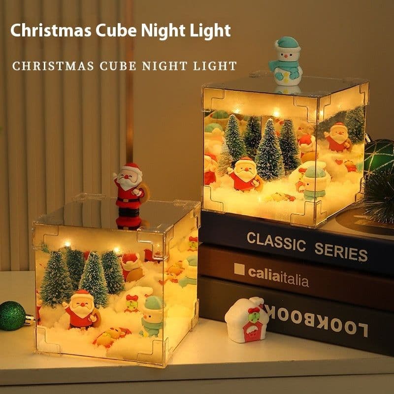 image-Christmas DIY Decorations Mirror And LED Cube Lamp 3D Santa Claus Snowman Tree Christmas Lights DIY Material Kit For Xmas Decor