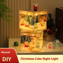 image-Christmas DIY Decorations Mirror And LED Cube Lamp 3D Santa Claus Snowman Tree Christmas Lights DIY Material Kit For Xmas Decor