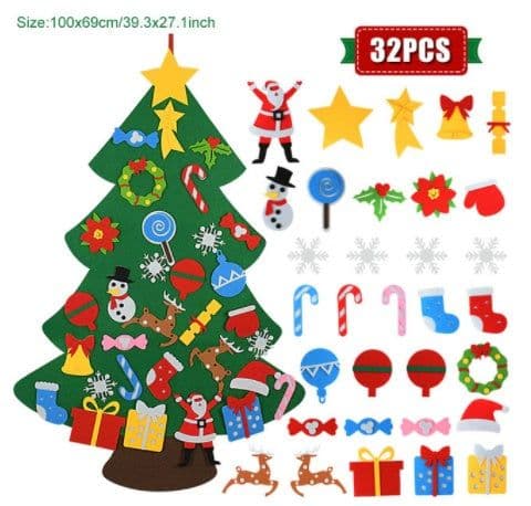 image-DIY Felt Christmas Tree New Year Toddler Kids Handmade Gift Toys Door Wall Hanging Ornaments Holiday Party Home Decor Set