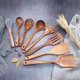 image-Acacia Wood Non-stick Frying Pan With Wooden Spatula