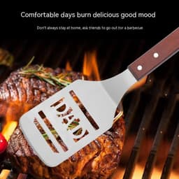 image-Household Outdoor Barbecue Oak Handle Spatula With Bottle Opener