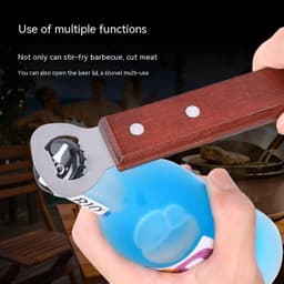 image-Household Outdoor Barbecue Oak Handle Spatula With Bottle Opener
