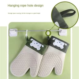 image-New Silicone And Cotton Gloves Twill Double-layer Microwave Oven Oven Gloves Kitchen Baking Heat Insulation Gloves Oven Mitts
