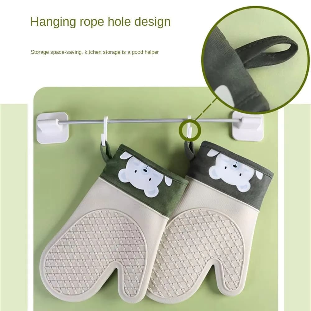 image-New Silicone And Cotton Gloves Twill Double-layer Microwave Oven Oven Gloves Kitchen Baking Heat Insulation Gloves Oven Mitts