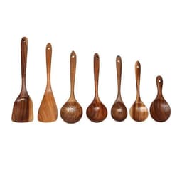 image-Acacia Wooden Spatula For Non-Stick Cookware Long Handle Wooden Spatula Wooden Spoon Wooden Soup Spoon Set