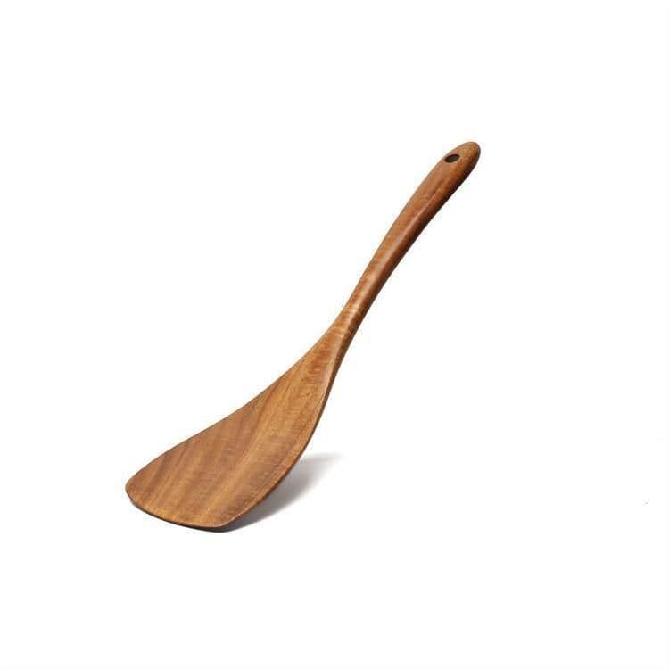 image-Acacia Wooden Spatula For Non-Stick Cookware Long Handle Wooden Spatula Wooden Spoon Wooden Soup Spoon Set
