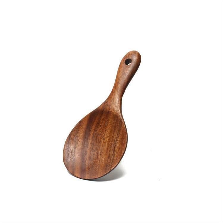 image-Acacia Wooden Spatula For Non-Stick Cookware Long Handle Wooden Spatula Wooden Spoon Wooden Soup Spoon Set