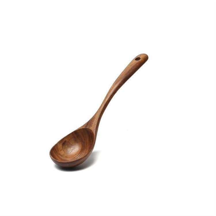 image-Acacia Wooden Spatula For Non-Stick Cookware Long Handle Wooden Spatula Wooden Spoon Wooden Soup Spoon Set