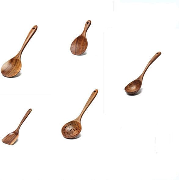 image-Acacia Wooden Spatula For Non-Stick Cookware Long Handle Wooden Spatula Wooden Spoon Wooden Soup Spoon Set