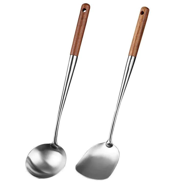 image-Stainless Steel Spatula Rosewood Lengthened and Thickened