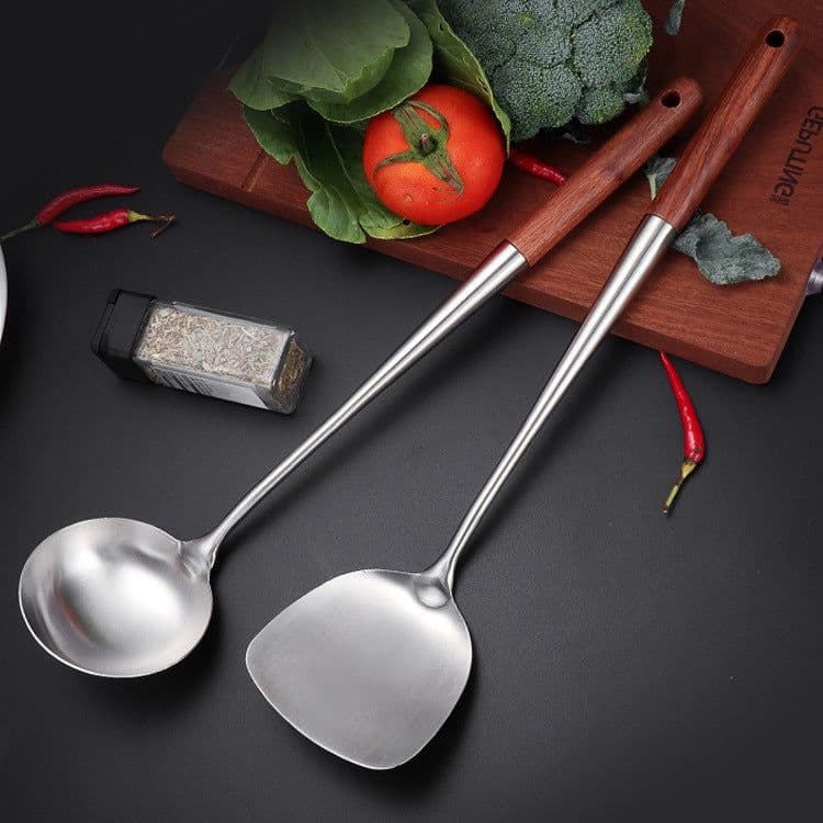 image-Stainless Steel Spatula Rosewood Lengthened and Thickened