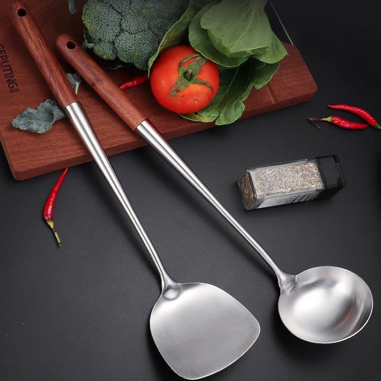 image-Stainless Steel Spatula Rosewood Lengthened and Thickened