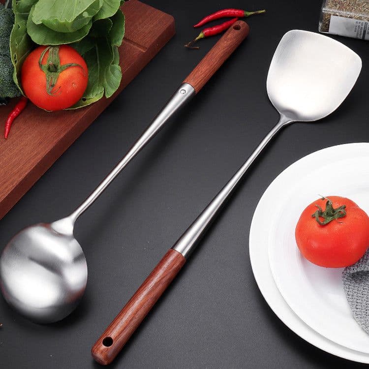 image-Stainless Steel Spatula Rosewood Lengthened and Thickened