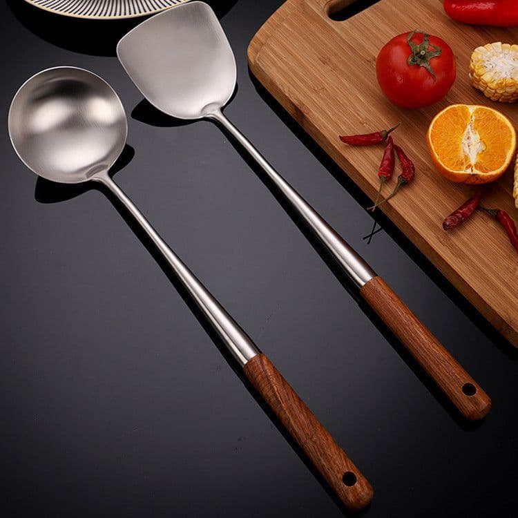 image-Stainless Steel Spatula Rosewood Lengthened and Thickened