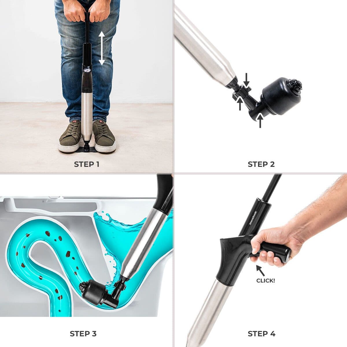image-High-Pressure Compressed Air Plunger with Accessories and 5-in-1 Pressure Gauge Jetpro InnovaGoods