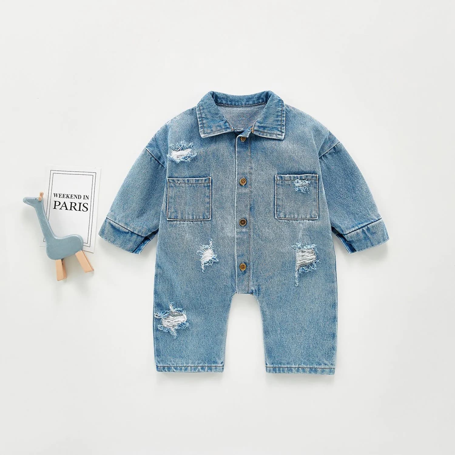 image-Denim Jumpsuit Men And Women Baby Long Sleeved Romper Romper