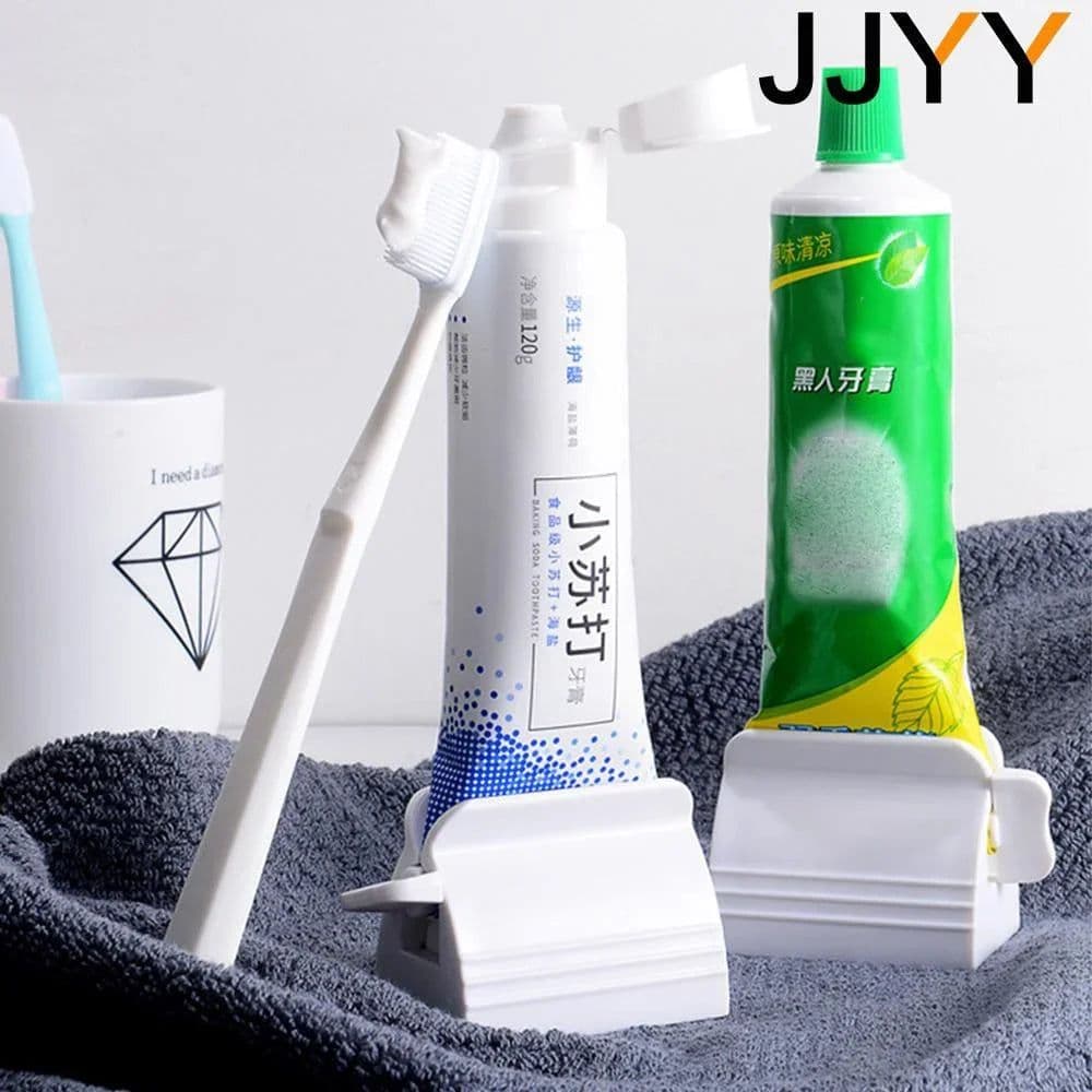 image-JJYY Portable Rolling Tube Toothpaste Squeezer Toothpaste Seat Holder Stand Rotate Toothpaste Dispensers