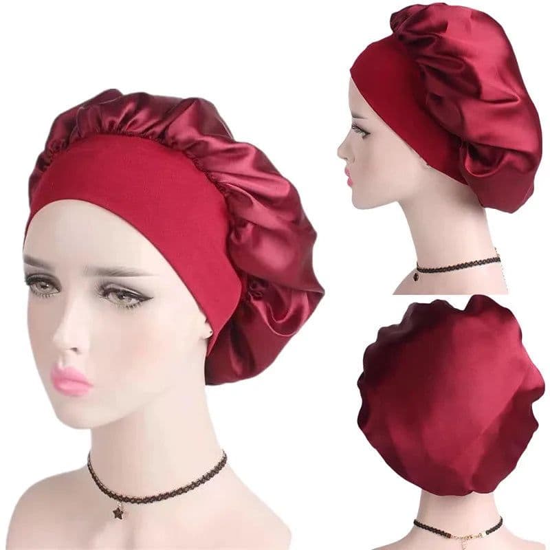 image-Newly Satin Night Hair Cap Women's Solid Sleeping Hat Sleep Care Bonnet Nightcap For Women Unisex Cap Cheveux Nuit