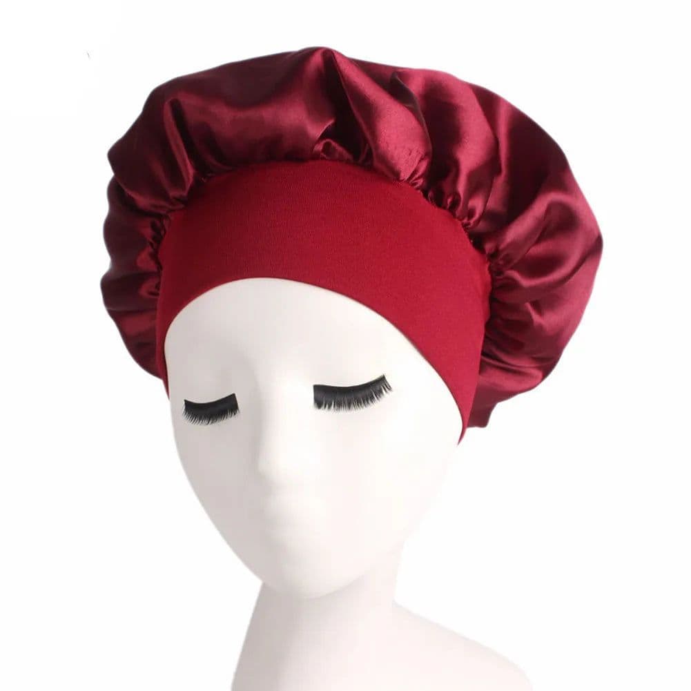 image-Newly Satin Night Hair Cap Women's Solid Sleeping Hat Sleep Care Bonnet Nightcap For Women Unisex Cap Cheveux Nuit
