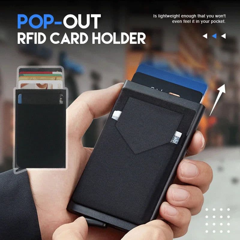 image-New Rfid Smart Wallet Card Holder Metal Thin Slim Men Women Wallets Pop Up Minimalist Wallet Small Black Purse Metal Vallet