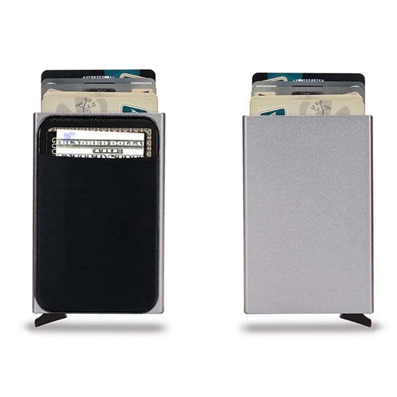 image-New Rfid Smart Wallet Card Holder Metal Thin Slim Men Women Wallets Pop Up Minimalist Wallet Small Black Purse Metal Vallet