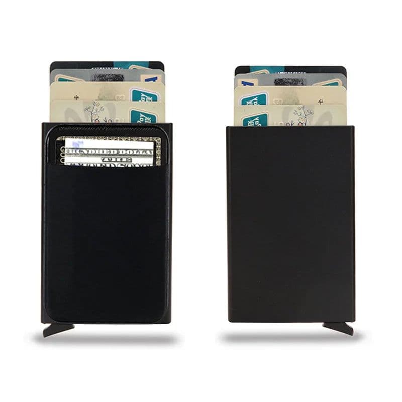 image-New Rfid Smart Wallet Card Holder Metal Thin Slim Men Women Wallets Pop Up Minimalist Wallet Small Black Purse Metal Vallet