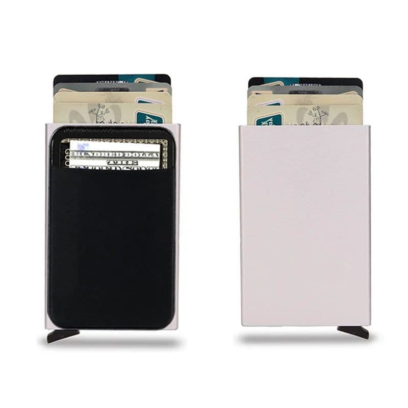 image-New Rfid Smart Wallet Card Holder Metal Thin Slim Men Women Wallets Pop Up Minimalist Wallet Small Black Purse Metal Vallet