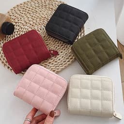 image-Women Fashion Small Zipper Wallet with Coin Purse PU Leather Plaid Purses Ladies Cute Mini Korean Version Small Card Pack New In