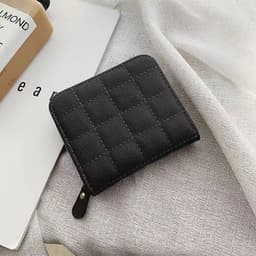 image-Women Fashion Small Zipper Wallet with Coin Purse PU Leather Plaid Purses Ladies Cute Mini Korean Version Small Card Pack New In
