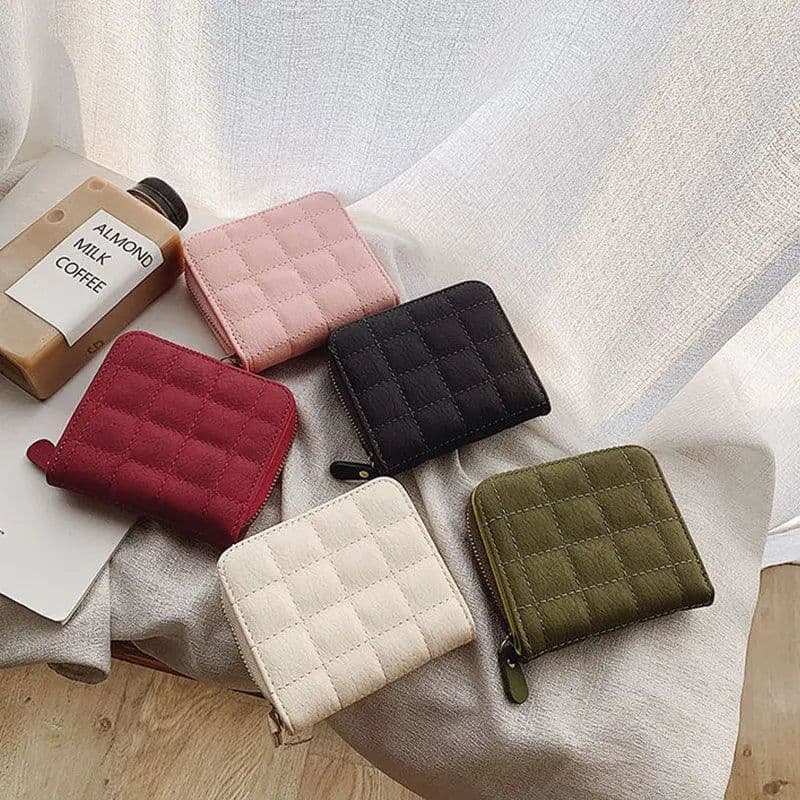 image-Women Fashion Small Zipper Wallet with Coin Purse PU Leather Plaid Purses Ladies Cute Mini Korean Version Small Card Pack New In
