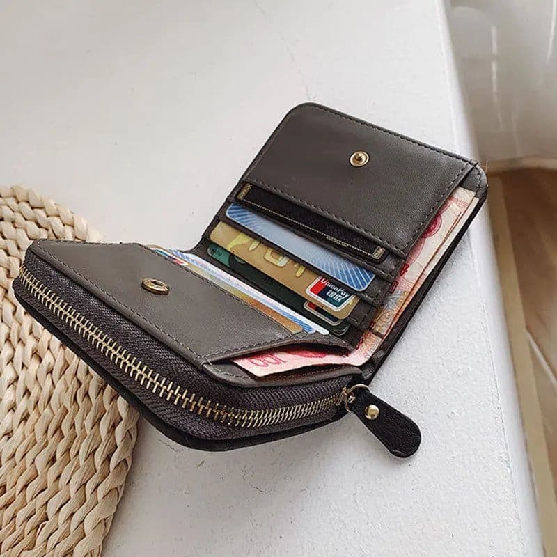 image-Women Fashion Small Zipper Wallet with Coin Purse PU Leather Plaid Purses Ladies Cute Mini Korean Version Small Card Pack New In