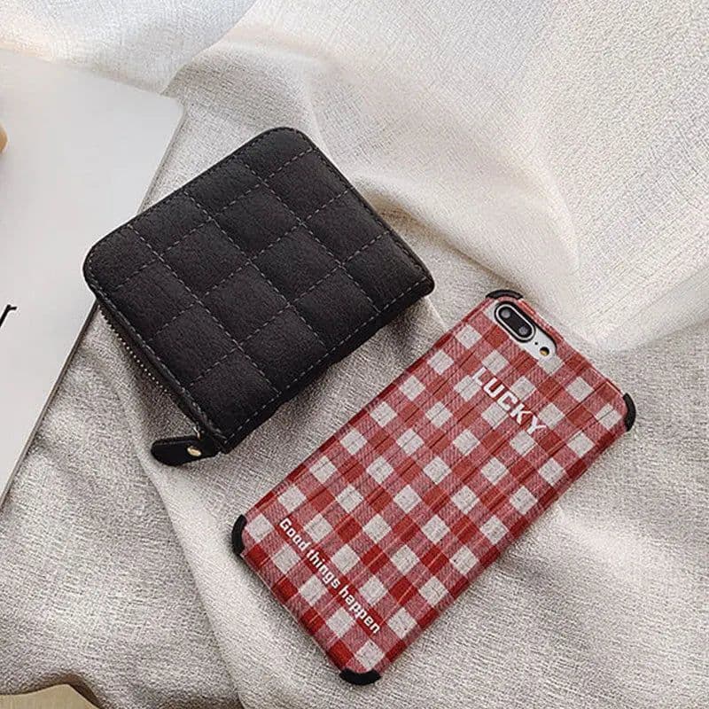 image-Women Fashion Small Zipper Wallet with Coin Purse PU Leather Plaid Purses Ladies Cute Mini Korean Version Small Card Pack New In