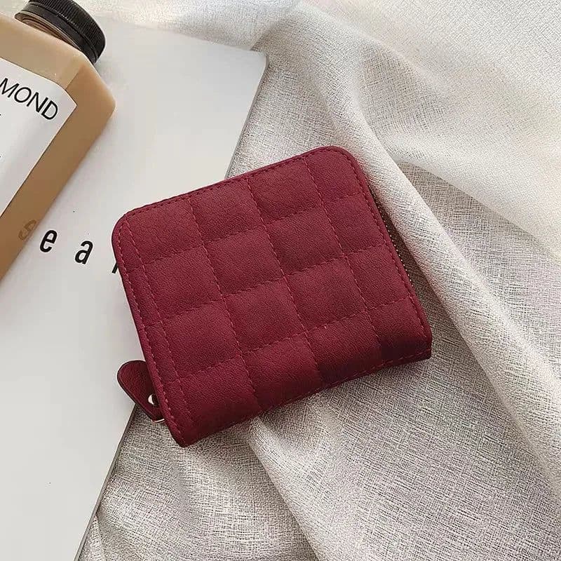image-Women Fashion Small Zipper Wallet with Coin Purse PU Leather Plaid Purses Ladies Cute Mini Korean Version Small Card Pack New In