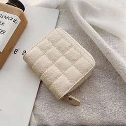 image-Women Fashion Small Zipper Wallet with Coin Purse PU Leather Plaid Purses Ladies Cute Mini Korean Version Small Card Pack New In