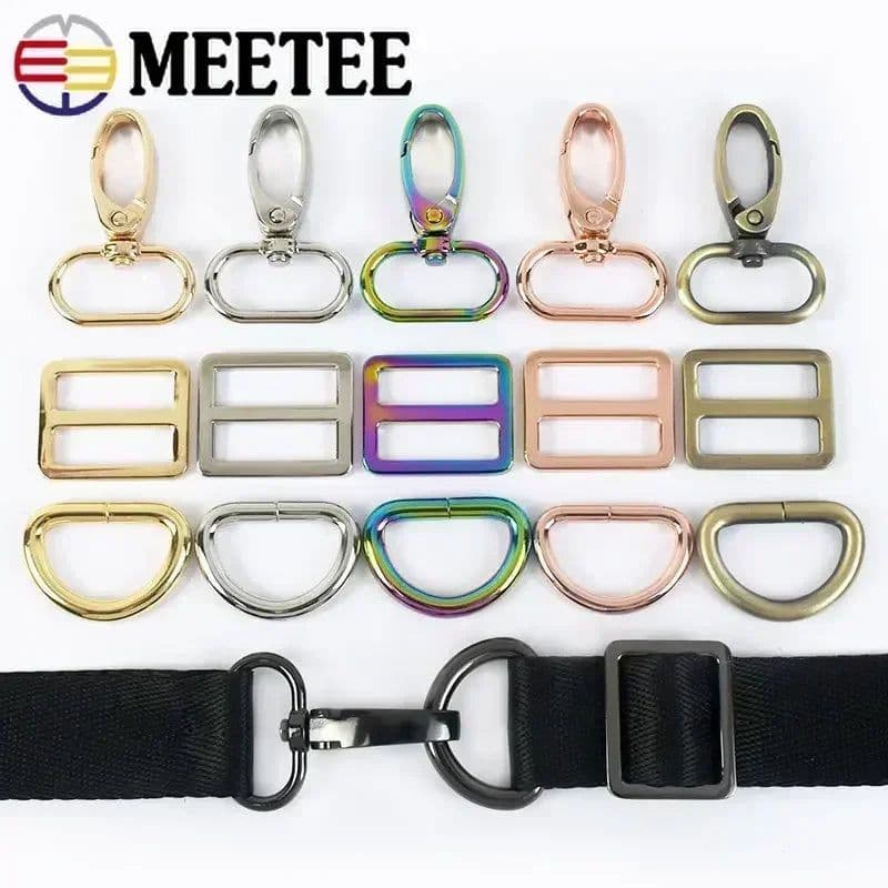 image-2Sets 16-38mm Metal Buckles Carabiner Hook D Ring Bag Strap Webbing Adjust Slider Dog Collar Clasp DIY Hardware Bags Accessories