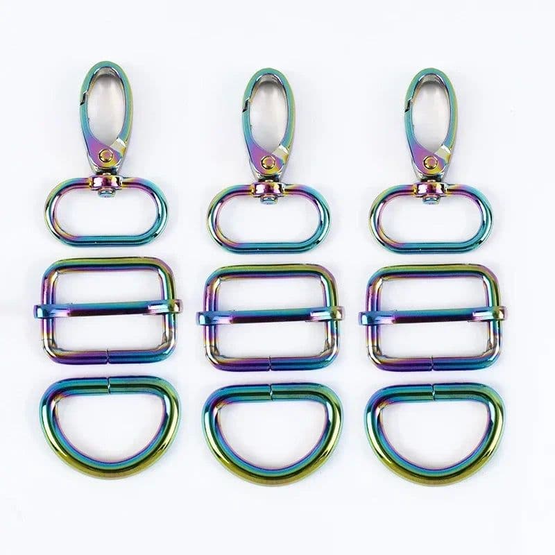 image-2Sets 16-38mm Metal Buckles Carabiner Hook D Ring Bag Strap Webbing Adjust Slider Dog Collar Clasp DIY Hardware Bags Accessories