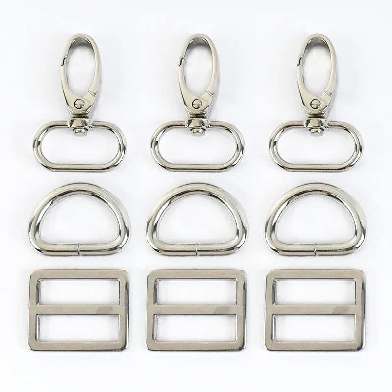 image-2Sets 16-38mm Metal Buckles Carabiner Hook D Ring Bag Strap Webbing Adjust Slider Dog Collar Clasp DIY Hardware Bags Accessories