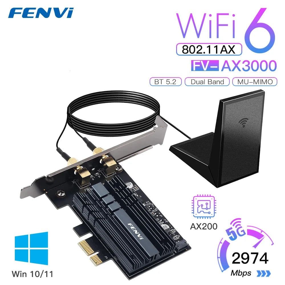 image-Fenvi 5374Mbps WiFi 6E Intel AX210 PCIe Wireless WiFi Adapter 2.4G/5G/6Ghz 802.11AX For Bluetooth 5.3 AX200 WiFi 6 Card PC Win10