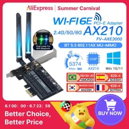 image-Fenvi 5374Mbps WiFi 6E Intel AX210 PCIe Wireless WiFi Adapter 2.4G/5G/6Ghz 802.11AX For Bluetooth 5.3 AX200 WiFi 6 Card PC Win10
