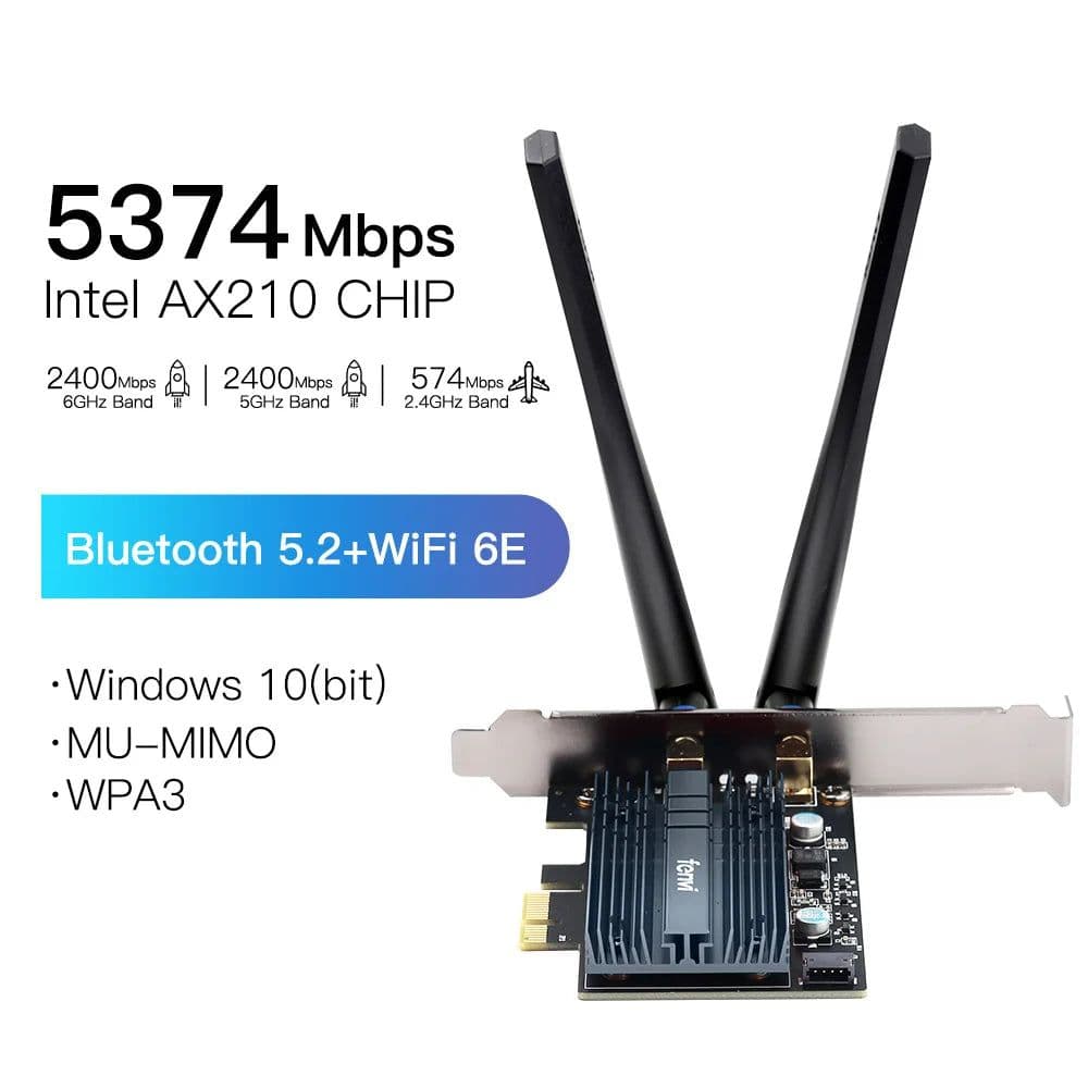 image-Fenvi 5374Mbps WiFi 6E Intel AX210 PCIe Wireless WiFi Adapter 2.4G/5G/6Ghz 802.11AX For Bluetooth 5.3 AX200 WiFi 6 Card PC Win10