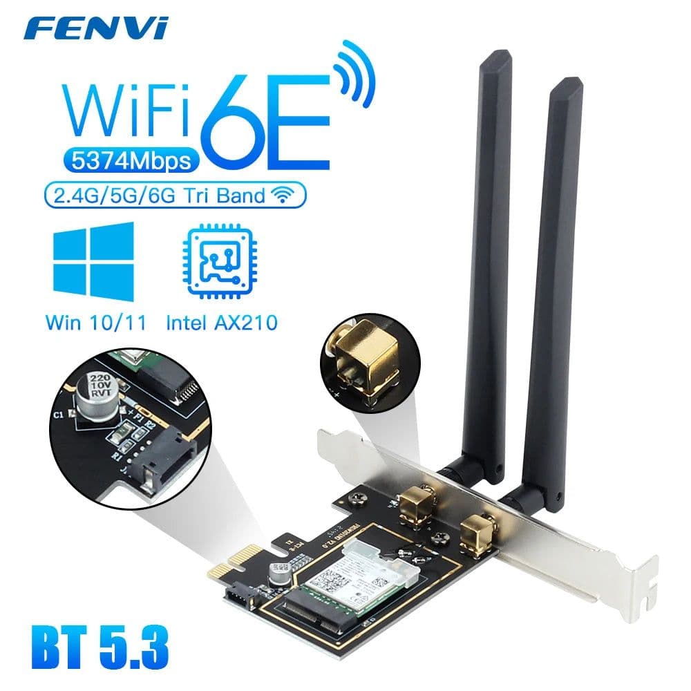 image-Fenvi 5374Mbps WiFi 6E Intel AX210 PCIe Wireless WiFi Adapter 2.4G/5G/6Ghz 802.11AX For Bluetooth 5.3 AX200 WiFi 6 Card PC Win10
