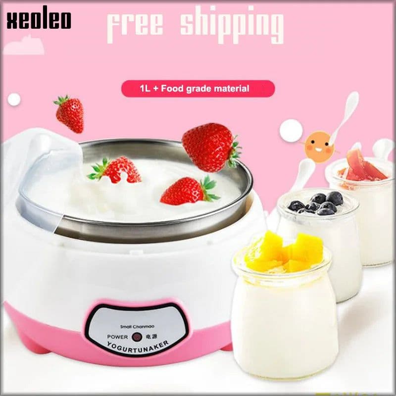 image-XEOLEO Yogurt Maker Mini Automatic Yogurt Machine Household DIY Yogurt Tools Kitchen Appliances Stainless Steel Tank Pink 220V