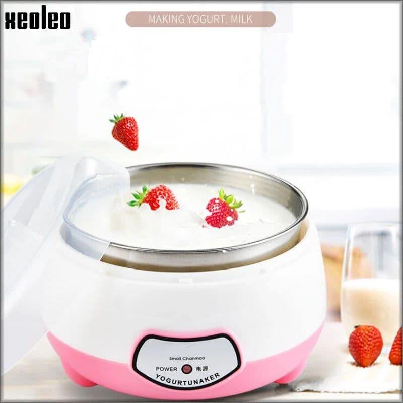 image-XEOLEO Yogurt Maker Mini Automatic Yogurt Machine Household DIY Yogurt Tools Kitchen Appliances Stainless Steel Tank Pink 220V