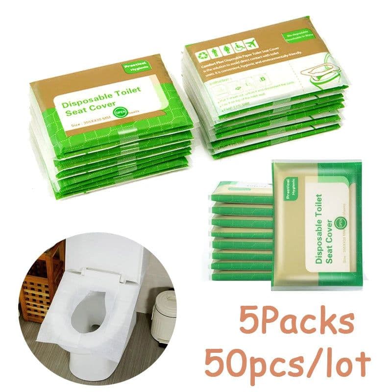 image-5packs 50pcs/lot Disposable Toilet Seat Cover 100% Waterproof Safety Travel/Camping Bathroom Accessiories Mat Portable