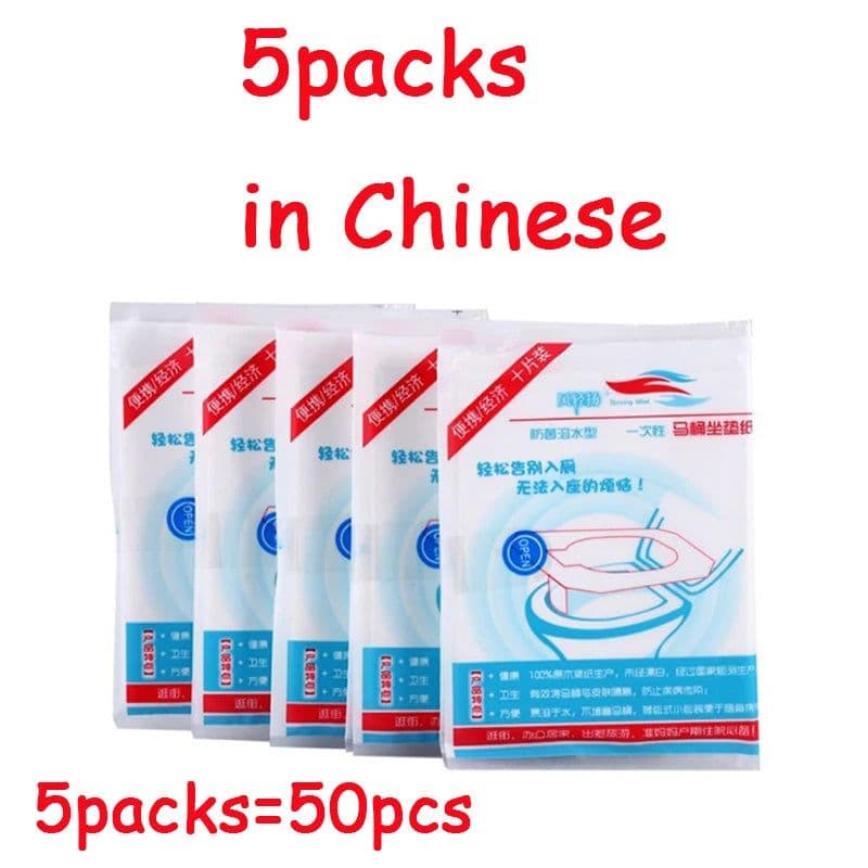 image-5packs 50pcs/lot Disposable Toilet Seat Cover 100% Waterproof Safety Travel/Camping Bathroom Accessiories Mat Portable